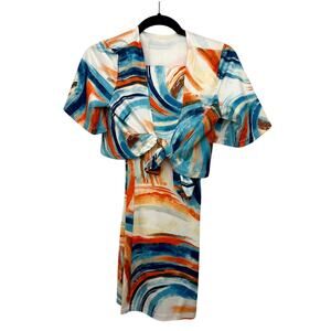 Womens Outfit Set 2-Piece Tube Mini Dress & Blazer Colorful Shrug Geometric S